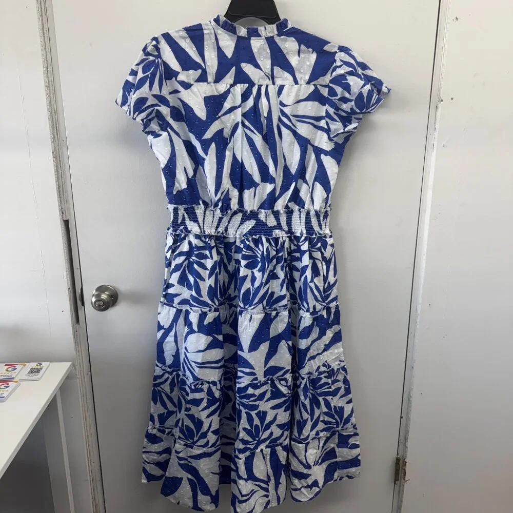 Chicos Flutter Sleeved Maxi Dress - Blue & White Vacation Dress - Chicos Size 3 - Picture 12 of 12